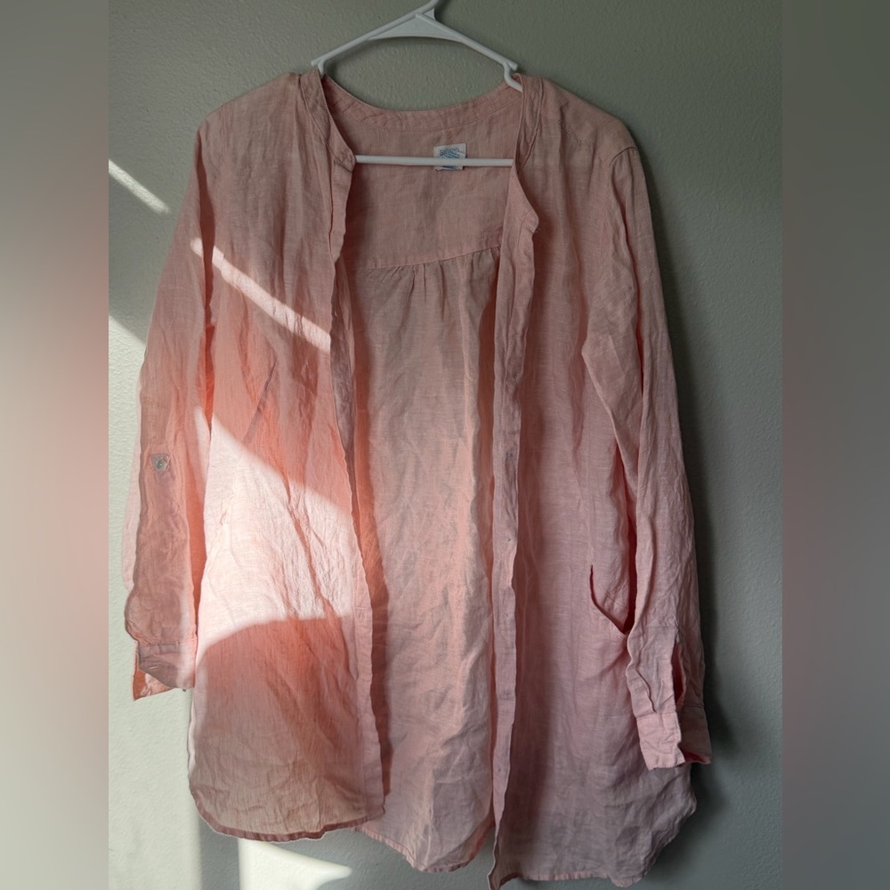 Sigrid Olsen Peach Linen Top Women’s Medium Bohemian - Picture 2 of 5